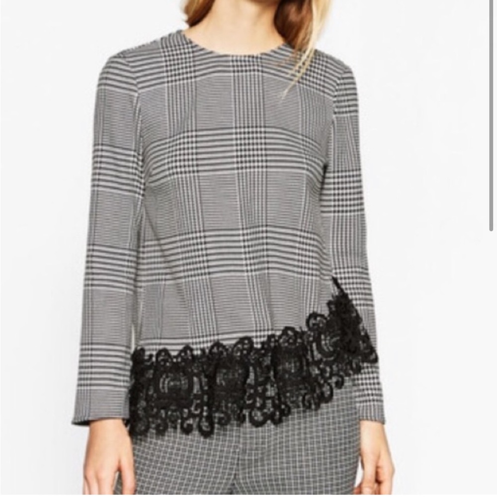 Zara Houndstooth Asymmetrical Blouse- S